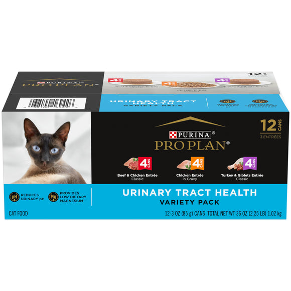 Purina Pro Plan Urinary Tract Health Wet Cat Food Variety Pack, FOCUS Urinary Tract Health Formula, 12 x 3 oz. Cans