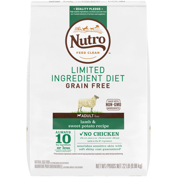 NUTRO Limited Ingredient Diet Adult Dry Dog Food Lamb & Sweet Potato  22 lb. Bag