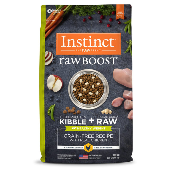 Instinct Raw Boost Healthy Weight Grain-Free Recipe with Real Chicken Natural Dry Dog Food by Nature's Variety, 20 lb. Bag