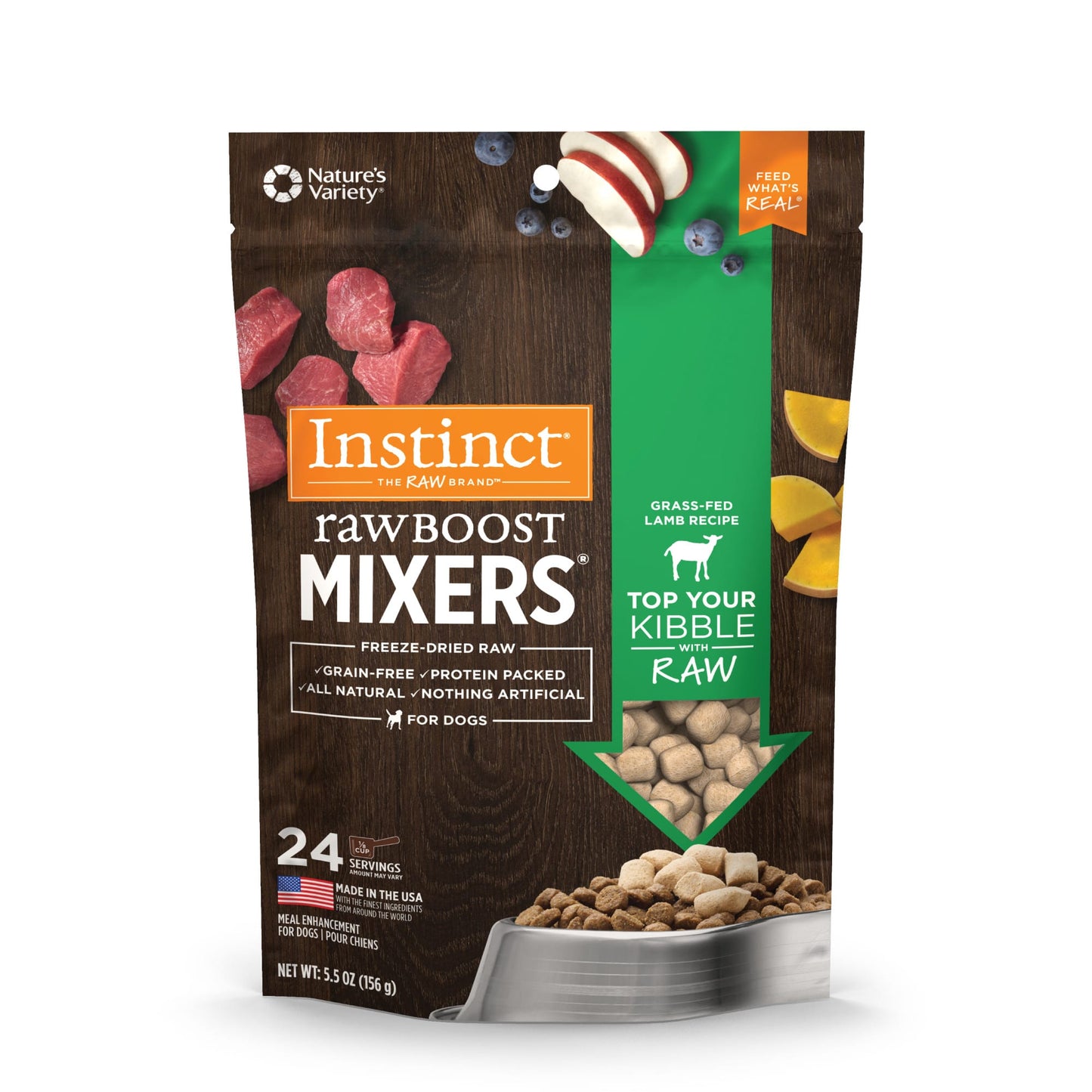 Instinct Freeze Dried Raw Boost Mixers Grain Free Grass Fed Lamb Recipe All Natural Dog Food Topper by Nature s Variety  5.5 oz. Bag
