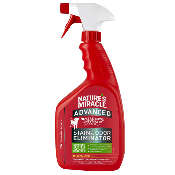 Nature's Miracle Advanced Dog Stain & Odor Eliminator Pour with Sunny Lemon Scent, 32 oz