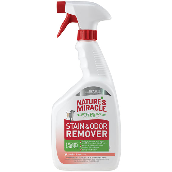 Nature’s Miracle Stain And Odor Remover Dog 32 Ounces  Melon Burst Scent Odor Control Formula  Spray
