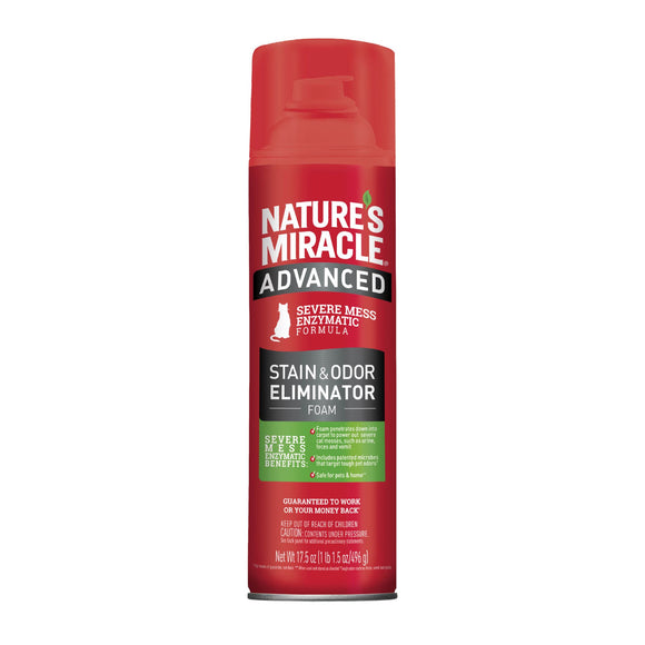 Nature's Miracle Advanced Stain and Odor Eliminator Foam For Severe Cat Messes Aerosol, 17.5 oz., 17.5 FZ