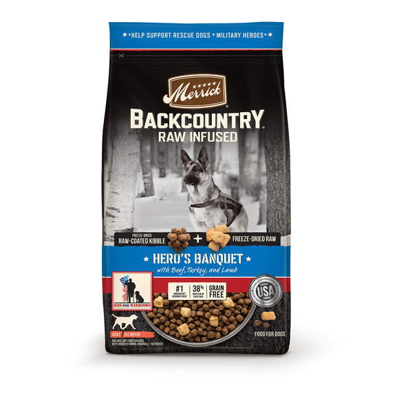 Merrick Backcountry Raw Infused Grain Free Hero's Banquet Recipe Dry Dog Food, 4 lbs.
