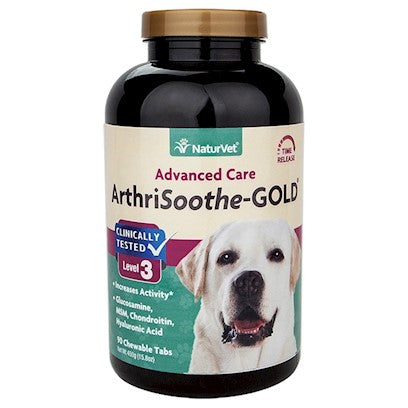 NaturVet ArthriSoothe Gold Level 3 Advanced Joint Care–Supports Connective Tissue, Cartilage & Joint Movement – Glucosamine, MSM, Chondroitin & Green Lipped Mussel – 90ct Tablets - Dogs & Cats