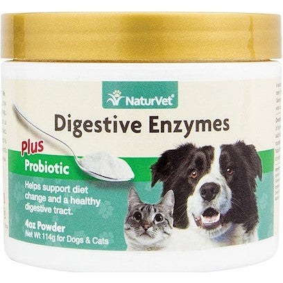NaturVet Digestive Enzymes - Plus Probiotics & Prebiotics – Helps Support Diet Change & A Healthy Digestive Tract – 4oz Powder - for Dogs & Cats