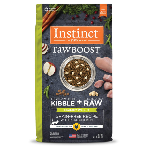 Instinct Raw Boost Healthy Weight Grain-Free Recipe with Real Chicken Natural Dry Cat Food by Nature s Variety  4.5 lb. Bag