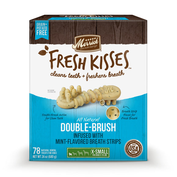 Merrick Fresh Kisses Grain-Free Mint Breath Strips Extra Small Brush Dental Dog Treats, 78 Ct