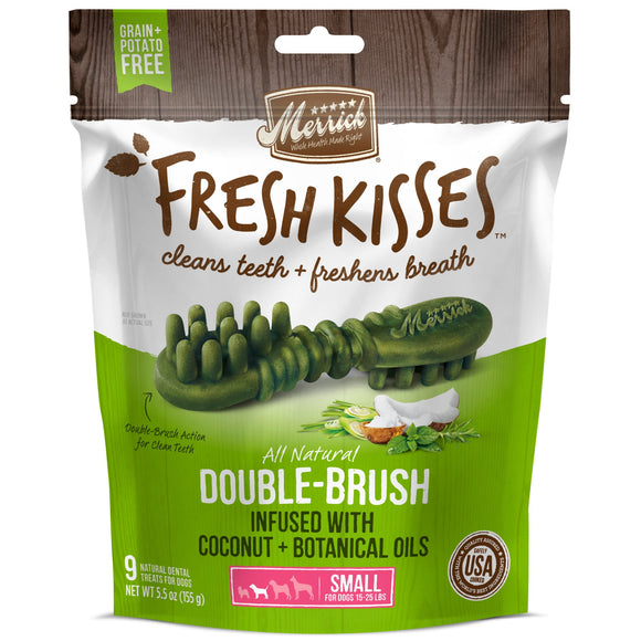 Merrick Fresh Kisses Grain-Free Coconut Oil & Botanicals Small Brush Dental Dog Treats, 9 Ct