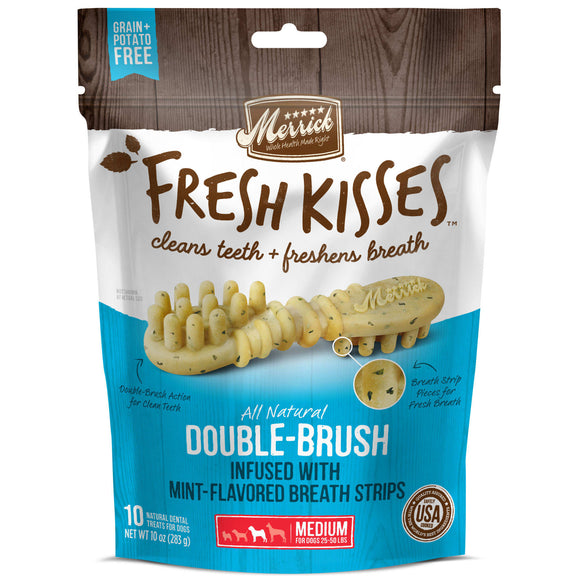 Merrick Fresh Kisses Grain-Free Mint Breath Strips Medium Brush Dental Dog Treats, 10 Ct