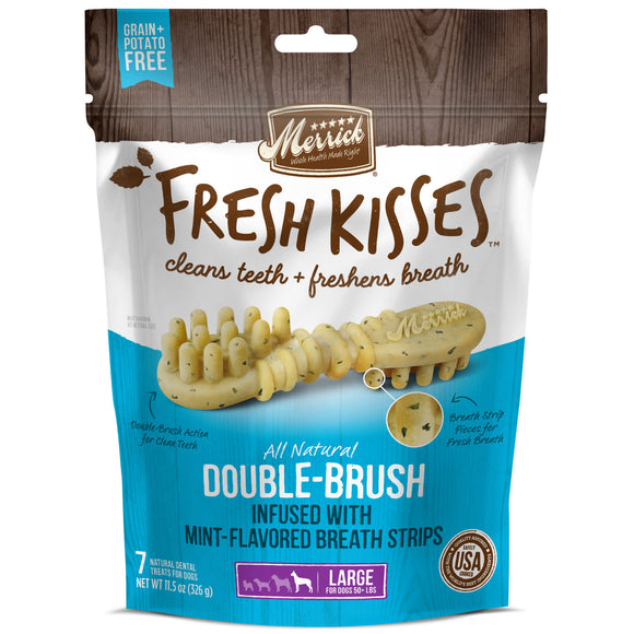 Merrick Fresh Kisses Grain-Free Mint Breath Strips Large Brush Dental Dog Treats, 7 Ct