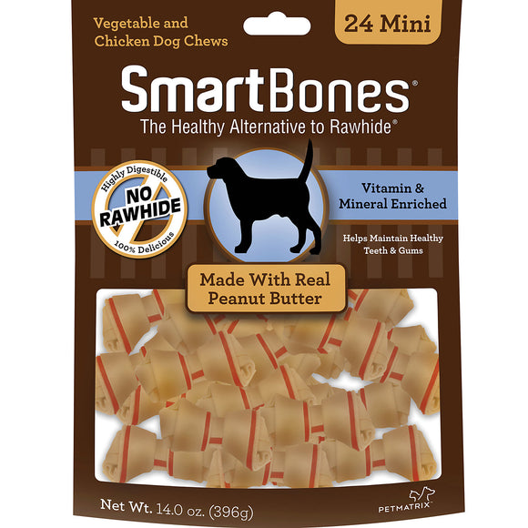 SmartBones Mini Chews with Real Peanut Butter 24 Count  Rawhide-Free Chews for Dogs