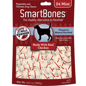 SmartBones Mini Chews With Real Chicken 24 Count  Rawhide-FreeChews For Dogs