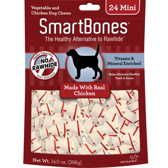 SmartBones Mini Chews With Real Chicken 24 Count  Rawhide-FreeChews For Dogs