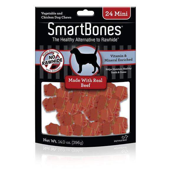 SmartBones Mini Chews With Real Beef 24 Count, Rawhide-Free Chews For Dogs