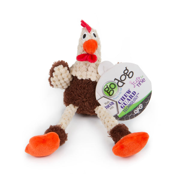 goDog Checkers Rooster Plush Squeaker Dog Toy Mini Brown