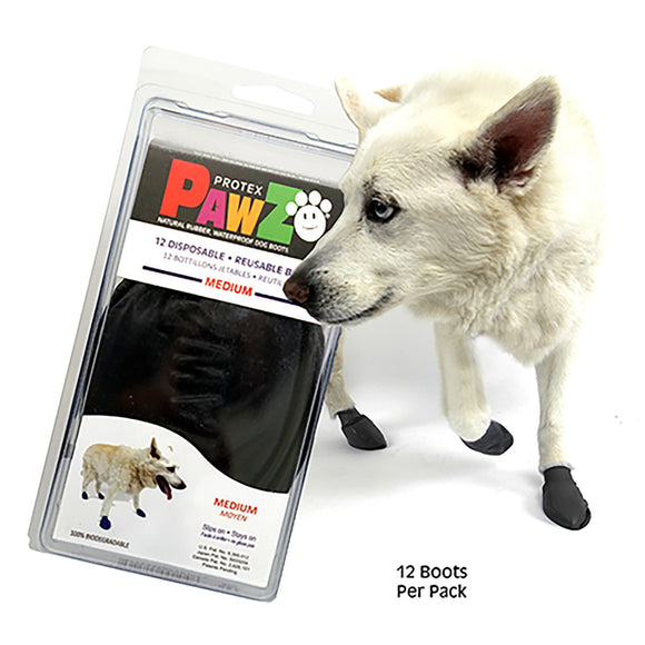 Pawz Natural Rubber Disposable Dog Boots Medium Black 12ct