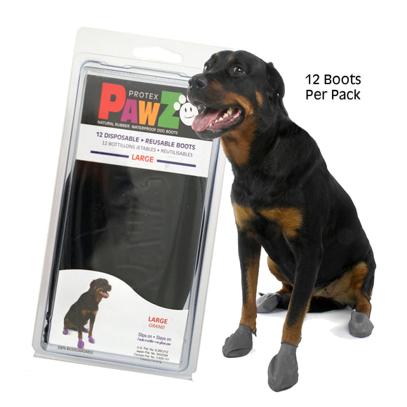 Pawz Natural Rubber Disposable Dog Boots Large Black 12ct