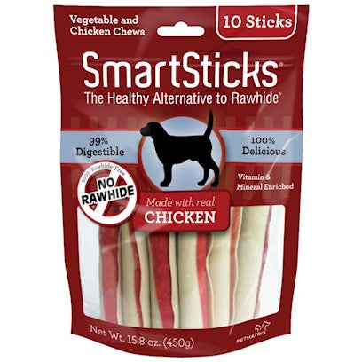 SmartBones SmartSticks with Real Chicken 10 Count  Rawhide-Free Chews for Dogs