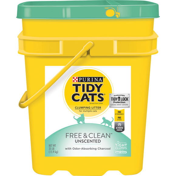 Purina Tidy Cats Clumping Cat Litter  Free & Clean Unscented Multi Cat Litter  35 lb. Pail