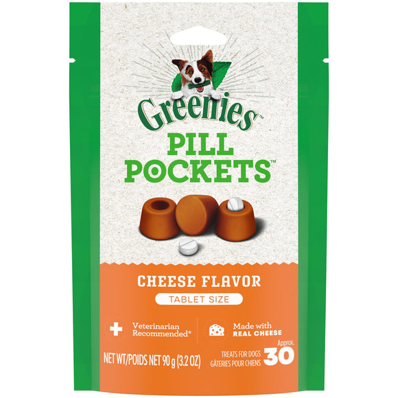 GREENIES PILL POCKETS for Dogs Tablet Size Natural Soft Dog Treats  Cheese Flavor  3.2 oz. Pack (30 Treats)