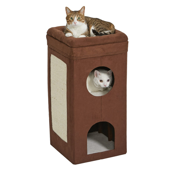 MidWest Homes For Pets 2-Story Cat Cube  Brown Suede  30