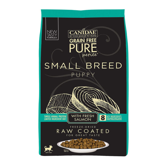 Canidae Pure Grain Free Petite Small Breed Limited Ingredient Diet Raw Coated with Fresh Salmon Dry Puppy Food, 4 lbs.