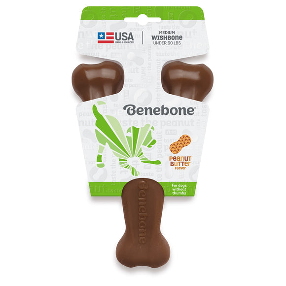 Benebone Real Peanut Durable Wishbone Dog Chew Toy  Medium