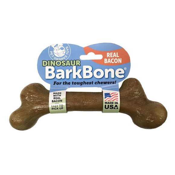 Pet Qwerks BarkBone Dinosaur Nylon Dog Bone Chew Toy  Bacon Flavor  eXtra Large