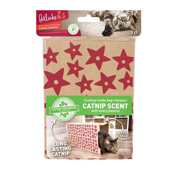 Petlinks Caverns set of 3 Catnip Infused Paper Bags Cat Toys, Small, Brown