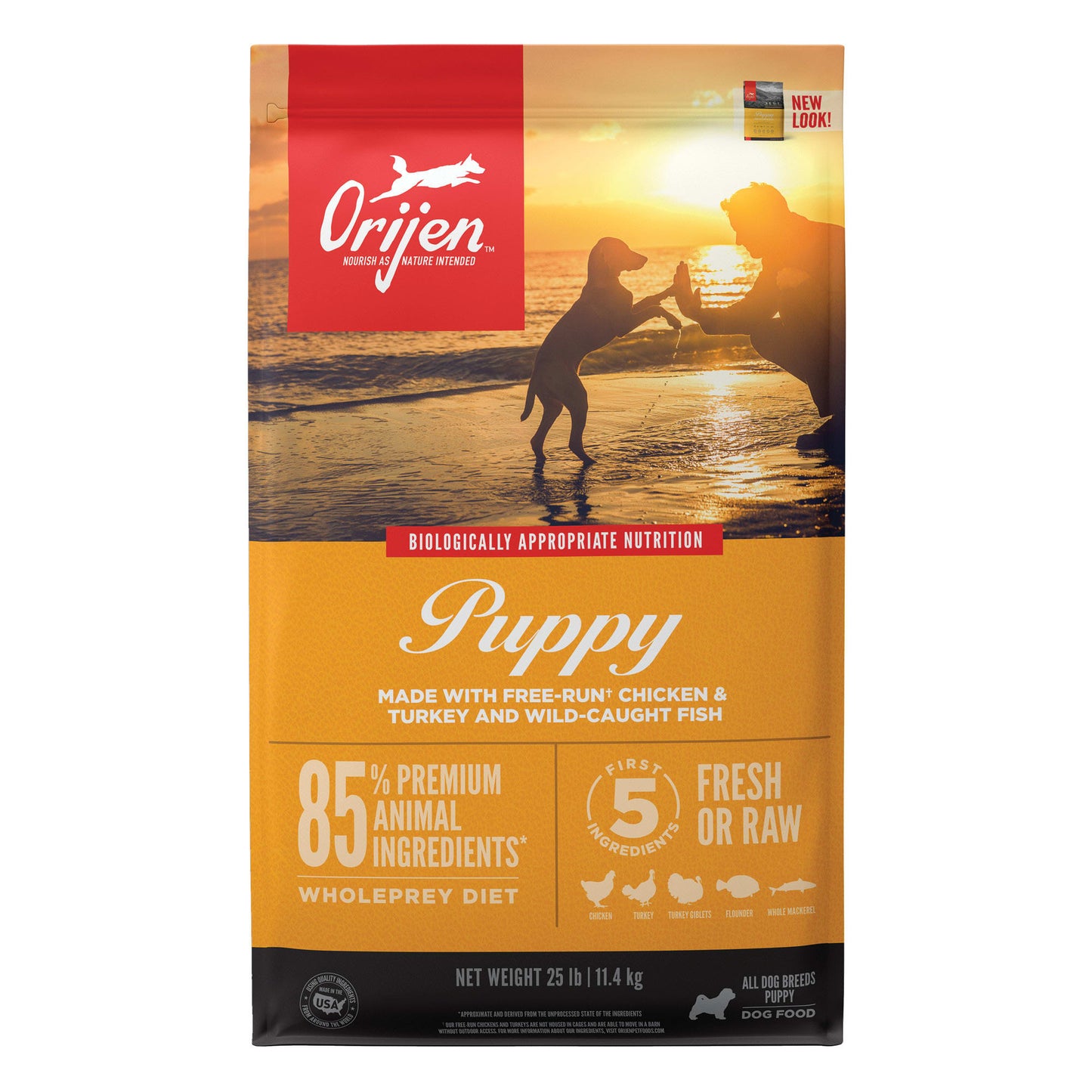 Orijen Biologically Appropriate Grain-Free Chicken, Turkey & Fish Puppy Dry Dog Food, 25 lb