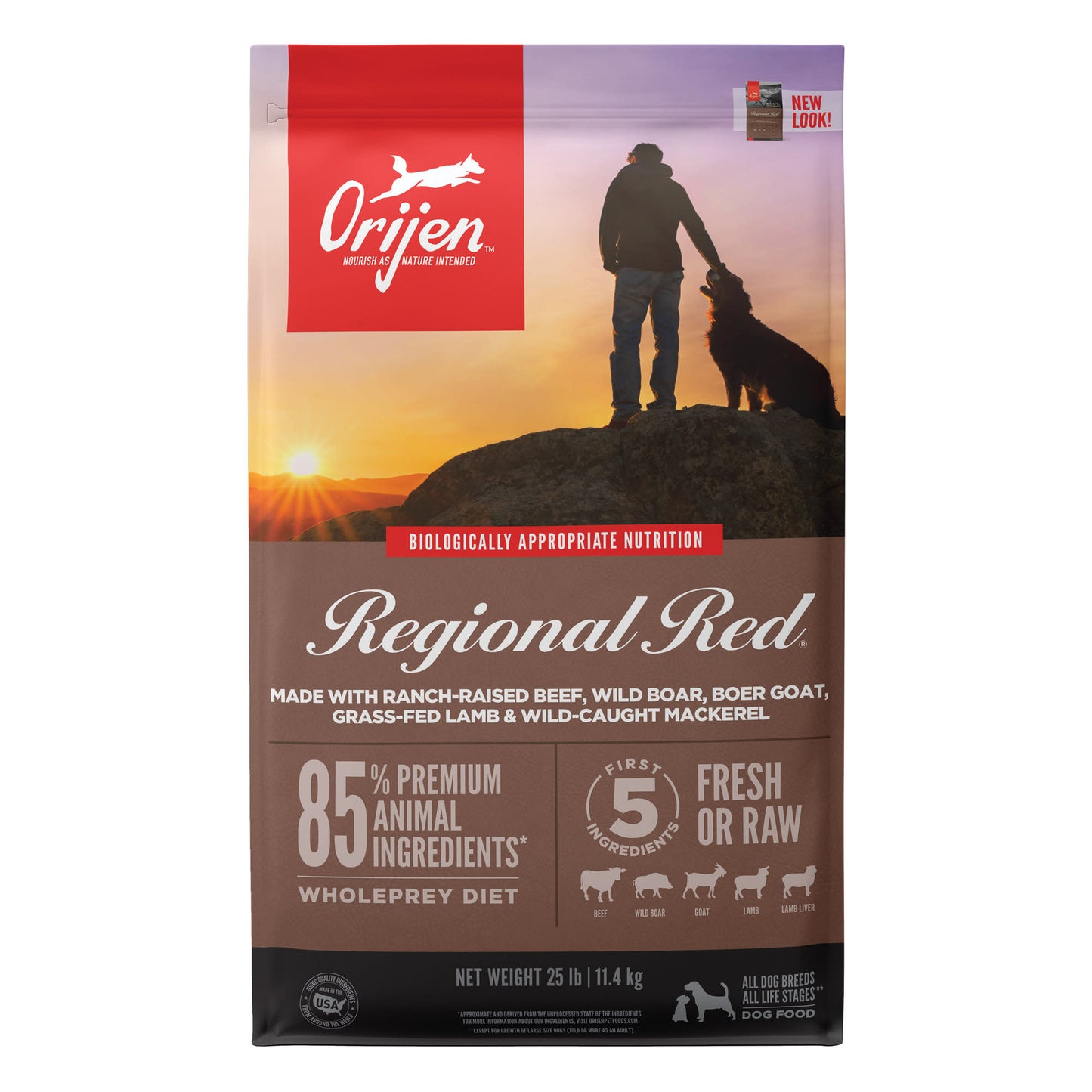 Orijen Regional Red Biologically Appropriate Red Meat & Fish Dry Dog Food, 25 lb