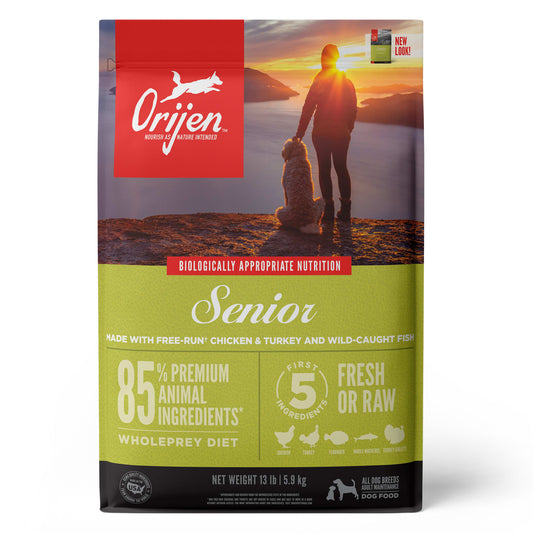 ORIJEN Senior Grain Free High Protein Fresh & Raw Animal Ingredients Dry Dog Food, 13 lbs.