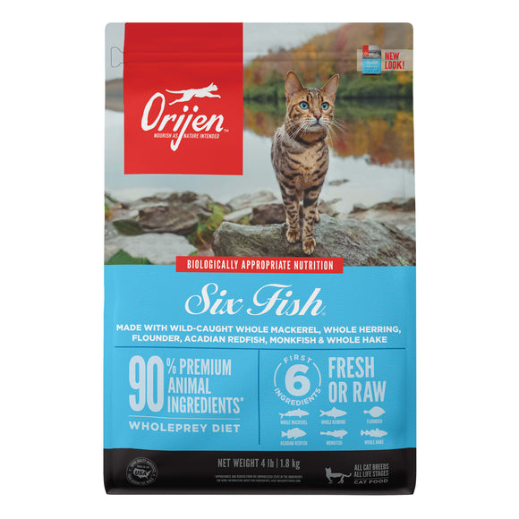 Orijen Six Fish Biologically Appropriate Fresh Fish & Sea Vegetables Dry Cat Food, 4 lb