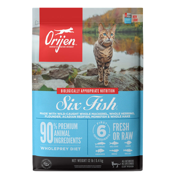 Orijen Six Fish Biologically Appropriate Fresh Fish & Sea Vegetables Dry Cat Food, 12 lb