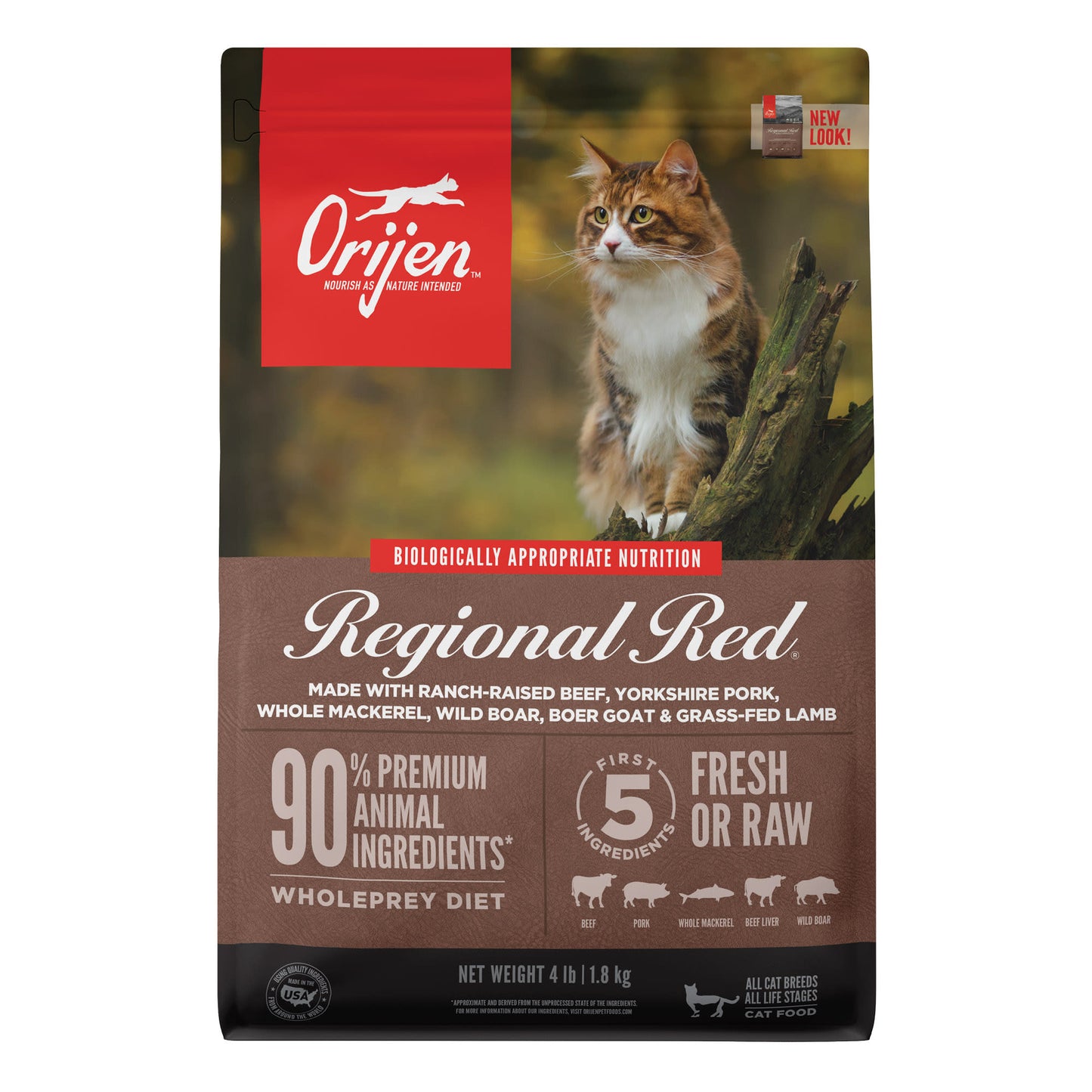 Orijen Regional Red Grain-Free Biologically Appropriate Red Meat & Fish Dry Cat Food, 4 lb