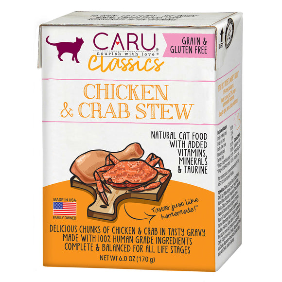 Caru Classics Wet Cat Food 6oz Carton Chicken Crab Stew