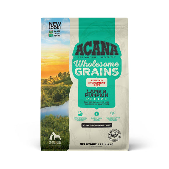 ACANA Wholesome Grains Dry Dog Food  Limited Ingredient Diet  Gluten Free  Lamb & Pumpkin  4lb