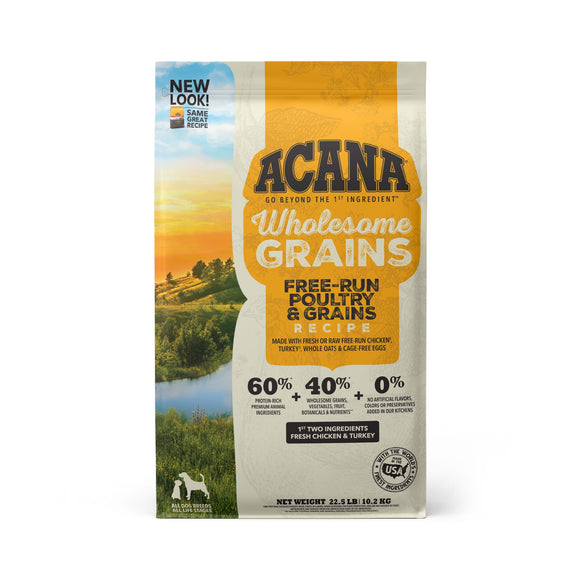 ACANA Wholesome Grains Free-Run Poultry & Grains Recipe Dry Dog Food, 22.5 lbs.