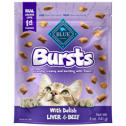 Blue Buffalo Bursts Chicken Liver & Beef Flavor Crunchy Treats for Cats  Whole Grain  5 oz. Bag