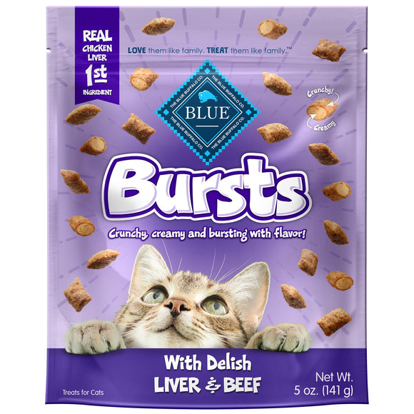 Blue Buffalo Bursts Chicken Liver & Beef Flavor Crunchy Treats for Cats  Whole Grain  5 oz. Bag