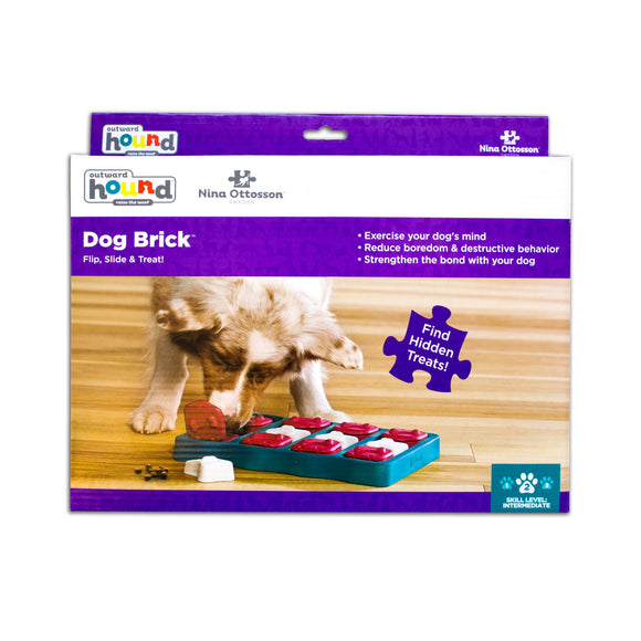 Outward Hound Nina Dog Brick Interactive Treat Puzzle Dog Toy  Blue  One-Size