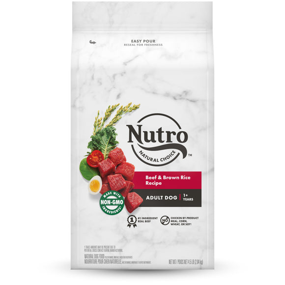 NUTRO NATURAL CHOICE Adult Dry Dog Food  Beef & Brown Rice Recipe Dog Kibble  4.5 lb. Bag