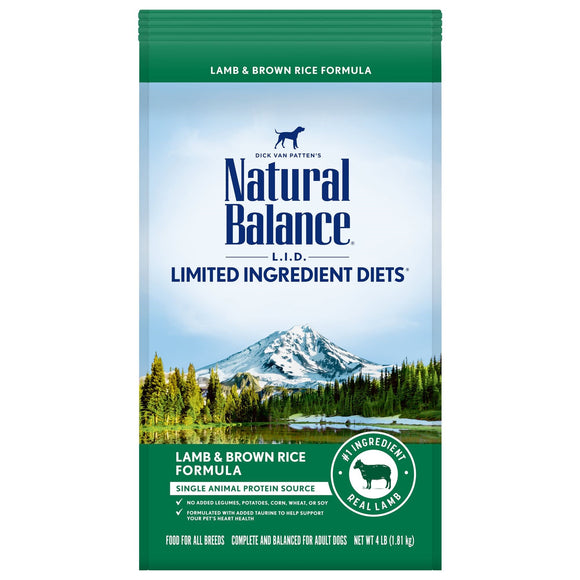Natural Balance L.I.D. Limited Ingredient Diets Dry Dog Food  4 Pounds  Lamb & Brown Rice Formula