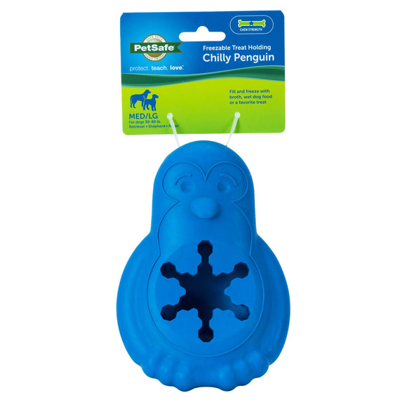 PetSafe Freezable Treat Holding Chilly Penguin Dog Toy, Medium, Blue