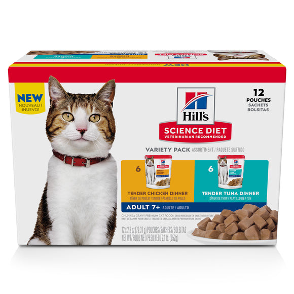 Hill s Science Diet Senior 7+ Wet Cat Food Pouch  Variety Pack Chicken and Tuna  2.8 oz  12 pk