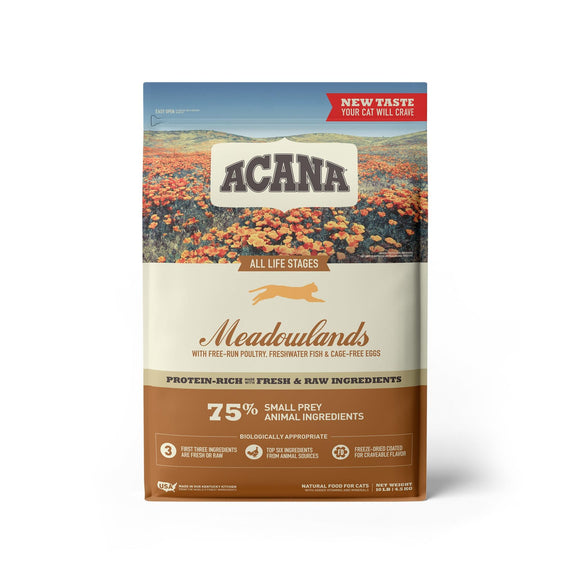 ACANA Grain-Free Meadowlands Chicken Turkey Fish and Cage-Free Eggs Dry Cat Food, 10 lbs.