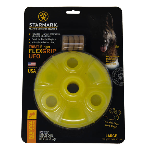 Starmark 713096 Treat Ringer Flex Grip UFO Dog Toy  Yellow - Large
