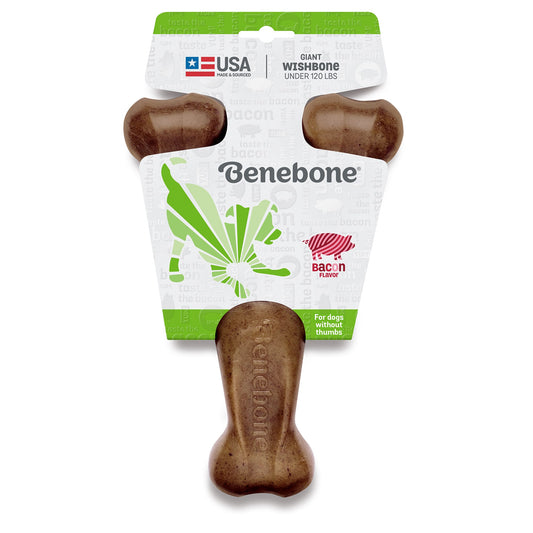 Benebone Real Bacon Durable Wishbone Dog Chew Toy  Giant