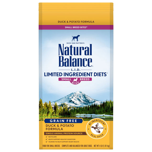 Natural Balance L.I.D. Limited Ingredient Diets Duck & Potato Formula Small Breed Bites Dry Dog Food, 4 lbs.